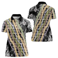 Black Palaka Hawaii Leis Women Polo Shirt Hawaiian-plaid Elegant Tropical Vibes LT14 - Polynesian Pride