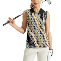 Black Palaka Hawaii Leis Women Sleeveless Polo Shirt Hawaiian-plaid Elegant Tropical Vibes - Polynesian Pride