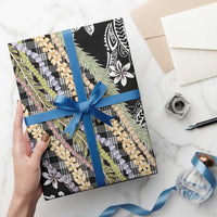 Black Palaka Hawaii Leis Wrapping Paper Hawaiian-plaid Elegant Tropical Vibes - Polynesian Pride