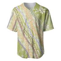 Green Palaka Hawaii Leis Baseball Jersey Hawaiian-plaid Elegant Tropical Vibes - Polynesian Pride