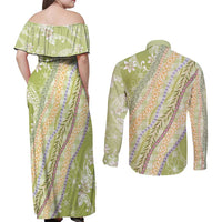 Green Palaka Hawaii Leis Couples Matching Off Shoulder Maxi Dress and Long Sleeve Button Shirt Hawaiian-plaid Elegant Tropical Vibes LT14 - Polynesian Pride