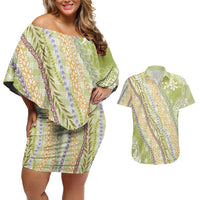 Green Palaka Hawaii Leis Couples Matching Off Shoulder Short Dress and Hawaiian Shirt Hawaiian-plaid Elegant Tropical Vibes LT14 Green - Polynesian Pride