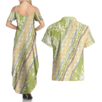 Green Palaka Hawaii Leis Couples Matching Summer Maxi Dress and Hawaiian Shirt Hawaiian-plaid Elegant Tropical Vibes LT14 - Polynesian Pride