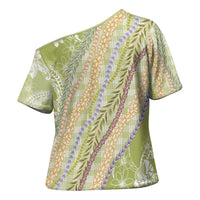 Green Palaka Hawaii Leis Cross Shoulder Shirt Hawaiian-plaid Elegant Tropical Vibes - Polynesian Pride