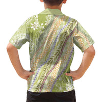 Green Palaka Hawaii Leis Family Matching Long Sleeve Bodycon Dress and Hawaiian Shirt Hawaiian-plaid Elegant Tropical Vibes LT14 - Polynesian Pride