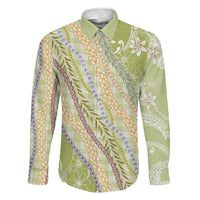 Green Palaka Hawaii Leis Family Matching Off The Shoulder Long Sleeve Dress and Hawaiian Shirt Hawaiian-plaid Elegant Tropical Vibes LT14 Dad's Shirt - Long Sleeve Green - Polynesian Pride