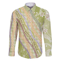 Green Palaka Hawaii Leis Family Matching Off The Shoulder Long Sleeve Dress and Hawaiian Shirt Hawaiian-plaid Elegant Tropical Vibes - Polynesian Pride