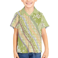 Green Palaka Hawaii Leis Family Matching Off The Shoulder Long Sleeve Dress and Hawaiian Shirt Hawaiian-plaid Elegant Tropical Vibes LT14 Son's Shirt Green - Polynesian Pride