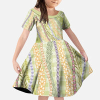 Green Palaka Hawaii Leis Family Matching Off Shoulder Maxi Dress and Hawaiian Shirt Hawaiian-plaid Elegant Tropical Vibes LT14 Daughter's Dress Green - Polynesian Pride