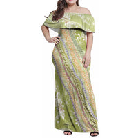 Green Palaka Hawaii Leis Family Matching Off Shoulder Maxi Dress and Hawaiian Shirt Hawaiian-plaid Elegant Tropical Vibes LT14 Mom's Dress Green - Polynesian Pride