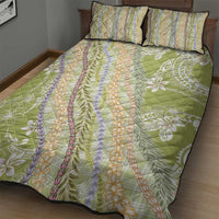 Green Palaka Hawaii Leis Quilt Bed Set Hawaiian-plaid Elegant Tropical Vibes - Polynesian Pride