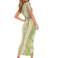 Green Palaka Hawaii Leis Short Sleeve Bodycon Dress Hawaiian-plaid Elegant Tropical Vibes LT14 - Polynesian Pride