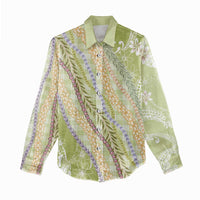 Green Palaka Hawaii Leis Women Casual Shirt Hawaiian-plaid Elegant Tropical Vibes - Polynesian Pride