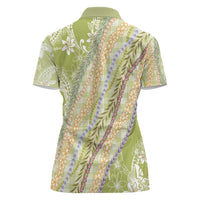 Green Palaka Hawaii Leis Women Polo Shirt Hawaiian-plaid Elegant Tropical Vibes LT14 - Polynesian Pride