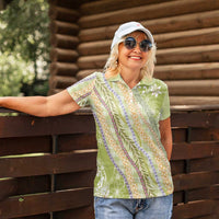 Green Palaka Hawaii Leis Women Polo Shirt Hawaiian-plaid Elegant Tropical Vibes LT14 - Polynesian Pride
