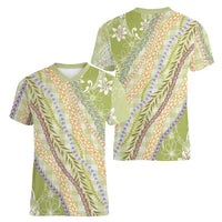 Green Palaka Hawaii Leis Women V-Neck T-Shirt Hawaiian-plaid Elegant Tropical Vibes LT14 - Polynesian Pride