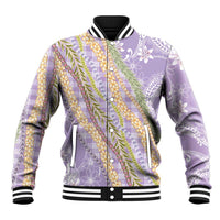 Purple Palaka Hawaii Leis Baseball Jacket Hawaiian-plaid Elegant Tropical Vibes - Polynesian Pride