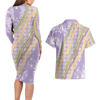 Purple Palaka Hawaii Leis Couples Matching Long Sleeve Bodycon Dress and Hawaiian Shirt Hawaiian-plaid Elegant Tropical Vibes - Polynesian Pride