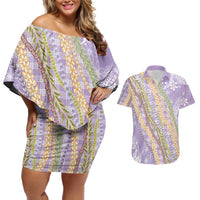 Purple Palaka Hawaii Leis Couples Matching Off Shoulder Short Dress and Hawaiian Shirt Hawaiian-plaid Elegant Tropical Vibes LT14 Purple - Polynesian Pride