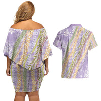 Purple Palaka Hawaii Leis Couples Matching Off Shoulder Short Dress and Hawaiian Shirt Hawaiian-plaid Elegant Tropical Vibes - Polynesian Pride