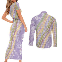 Purple Palaka Hawaii Leis Couples Matching Short Sleeve Bodycon Dress and Long Sleeve Button Shirt Hawaiian-plaid Elegant Tropical Vibes LT14 - Polynesian Pride