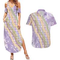 Purple Palaka Hawaii Leis Couples Matching Summer Maxi Dress and Hawaiian Shirt Hawaiian-plaid Elegant Tropical Vibes LT14 Purple - Polynesian Pride