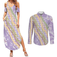 Purple Palaka Hawaii Leis Couples Matching Summer Maxi Dress and Long Sleeve Button Shirt Hawaiian-plaid Elegant Tropical Vibes LT14 Purple - Polynesian Pride