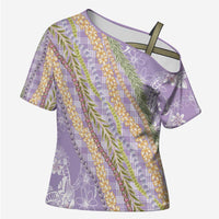 Purple Palaka Hawaii Leis Cross Shoulder Shirt Hawaiian-plaid Elegant Tropical Vibes - Polynesian Pride