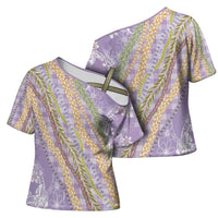 Purple Palaka Hawaii Leis Cross Shoulder Shirt Hawaiian-plaid Elegant Tropical Vibes - Polynesian Pride