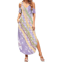 Purple Palaka Hawaii Leis Family Matching Summer Maxi Dress and Hawaiian Shirt Hawaiian-plaid Elegant Tropical Vibes LT14 Mom's Dress Purple - Polynesian Pride