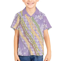 Purple Palaka Hawaii Leis Kid Hawaiian Shirt Hawaiian-plaid Elegant Tropical Vibes - Polynesian Pride