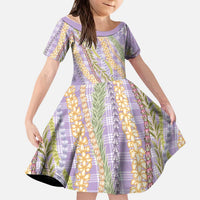 Purple Palaka Hawaii Leis Kid Short Sleeve Dress Hawaiian-plaid Elegant Tropical Vibes LT14 KID Purple - Polynesian Pride