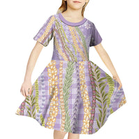 Purple Palaka Hawaii Leis Kid Short Sleeve Dress Hawaiian-plaid Elegant Tropical Vibes LT14 - Polynesian Pride