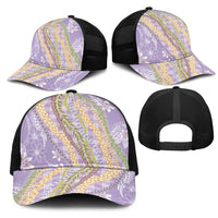 Purple Palaka Hawaii Leis Mesh Trucker Cap Hawaiian-plaid Elegant Tropical Vibes - Polynesian Pride