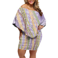 Purple Palaka Hawaii Leis Off Shoulder Short Dress Hawaiian-plaid Elegant Tropical Vibes - Polynesian Pride
