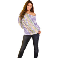 Purple Palaka Hawaii Leis Off Shoulder Sweater Hawaiian-plaid Elegant Tropical Vibes - Polynesian Pride