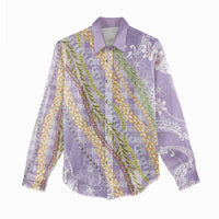 Purple Palaka Hawaii Leis Women Casual Shirt Hawaiian-plaid Elegant Tropical Vibes - Polynesian Pride