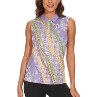 Purple Palaka Hawaii Leis Women Sleeveless Polo Shirt Hawaiian-plaid Elegant Tropical Vibes - Polynesian Pride