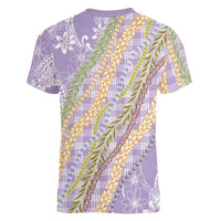 Purple Palaka Hawaii Leis Women V-Neck T-Shirt Hawaiian-plaid Elegant Tropical Vibes LT14 - Polynesian Pride