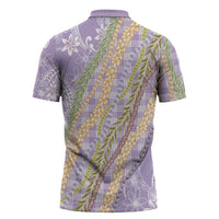 Purple Palaka Hawaii Leis Zipper Polo Shirt Hawaiian-plaid Elegant Tropical Vibes LT14 - Polynesian Pride