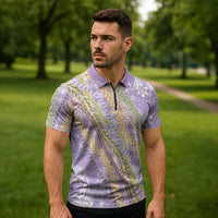 Purple Palaka Hawaii Leis Zipper Polo Shirt Hawaiian-plaid Elegant Tropical Vibes LT14 - Polynesian Pride
