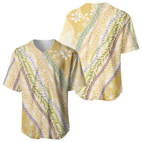 Yellow Palaka Hawaii Leis Baseball Jersey Hawaiian-plaid Elegant Tropical Vibes - Polynesian Pride