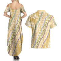 Yellow Palaka Hawaii Leis Couples Matching Summer Maxi Dress and Hawaiian Shirt Hawaiian-plaid Elegant Tropical Vibes LT14 - Polynesian Pride