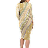 Yellow Palaka Hawaii Leis Family Matching Long Sleeve Bodycon Dress and Hawaiian Shirt Hawaiian-plaid Elegant Tropical Vibes LT14 - Polynesian Pride