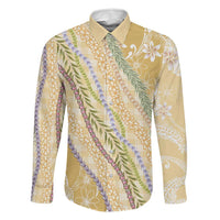 Yellow Palaka Hawaii Leis Family Matching Off Shoulder Short Dress and Hawaiian Shirt Hawaiian-plaid Elegant Tropical Vibes LT14 Dad's Shirt - Long Sleeve Yellow - Polynesian Pride