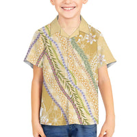 Yellow Palaka Hawaii Leis Family Matching Short Sleeve Bodycon Dress and Hawaiian Shirt Hawaiian-plaid Elegant Tropical Vibes LT14 Son's Shirt Yellow - Polynesian Pride
