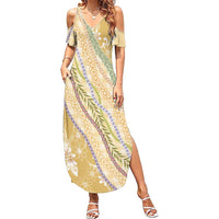 Yellow Palaka Hawaii Leis Family Matching Summer Maxi Dress and Hawaiian Shirt Hawaiian-plaid Elegant Tropical Vibes LT14 Mom's Dress Yellow - Polynesian Pride