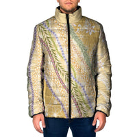 Yellow Palaka Hawaii Leis Padded Jacket Hawaiian-plaid Elegant Tropical Vibes - Polynesian Pride