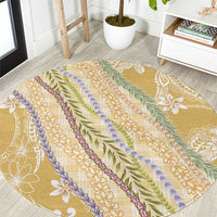 Yellow Palaka Hawaii Leis Round Carpet Hawaiian-plaid Elegant Tropical Vibes - Polynesian Pride