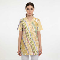 Yellow Palaka Hawaii Leis Scrub Top Hawaiian-plaid Elegant Tropical Vibes - Polynesian Pride